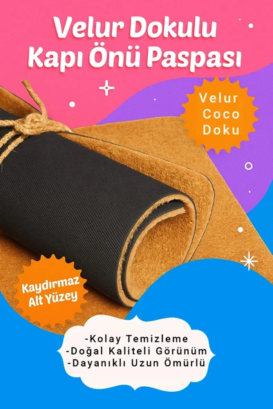 Valerine Life Velür Coco Dokulu Welcome Hoş Geldiniz Kapı Önü Dış Mekan Paspası 45x70cm 27YCM260105 - Resim 4