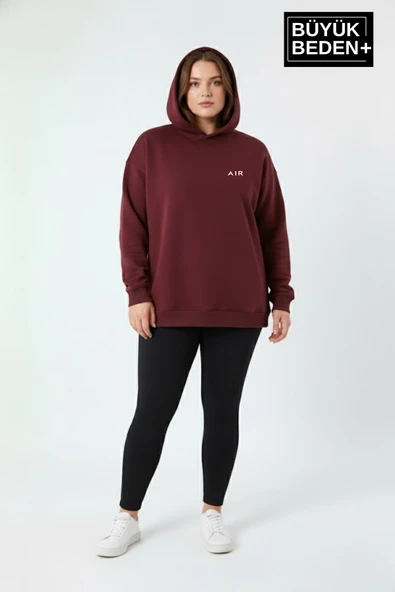 Kadın Büyük Beden AR Baskılı Kapüşonlu Sweatshirt SPR26BSWK963 - Resim 4