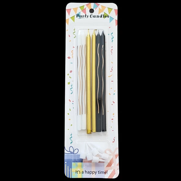Çizgi Desenli İnce Uzun Pasta Mum 14 cm * 6 Adet ürün görseli 1