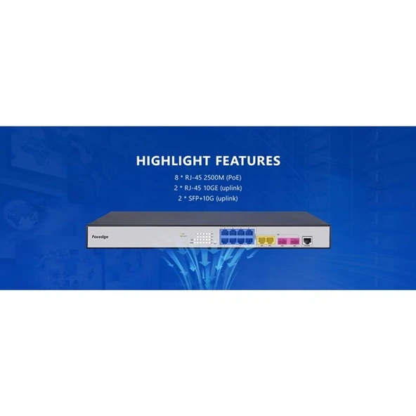 FOREDGE 8port POE PS3008XGPSH 8-2.5 GBE/2-10 GBE 2-10GBE SFP 250W LAYER3 YÖNETİLEBİLİR SWITCH ürün görseli