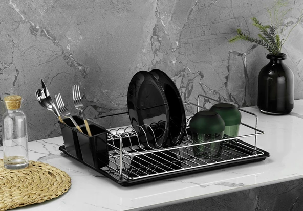 Tek Katlı Krom Bulaşıklık – Dayanıklı Paslanmaz Bulaşık Sepeti, Tepsili, Tabak ve Kaşık Kurutmalık -  (TB-01 E) - Resim 4