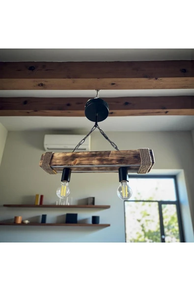 3 Renk Led Ve Ampul-Dekoratif Ahşap Avize ürün görseli