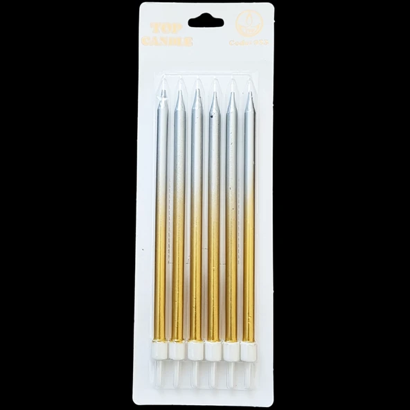 Altın Gümüş Geçişli Metalik İnce Uzun Pasta Mum 16 cm * 6 Adet ürün görseli 1