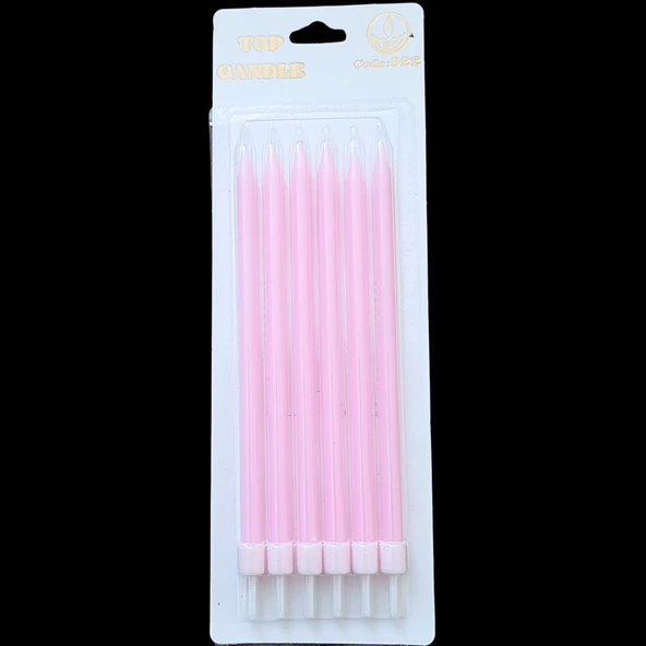 Pembe Makaron Renkli İnce Uzun Pasta Mum 16 cm * 6 Adet ürün görseli 1