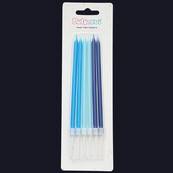 Mavi Düşler Karışık İnce Uzun Pasta Mum 13 cm * 6 Adet ürün görseli 1