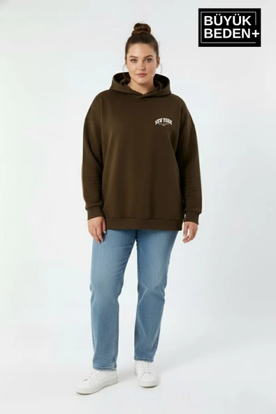 Kadın Büyük Beden New York Baskılı Kapüşonlu Sweatshirt SPR26BSWK962 - Resim 6