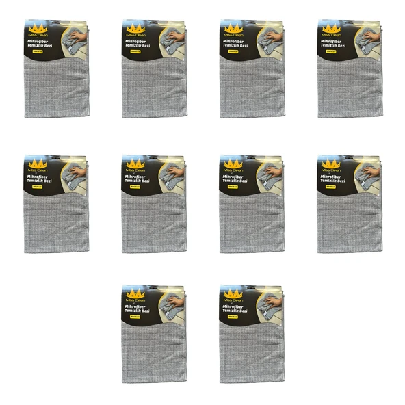 Miss Clean Mikrofiber Kareli Yüzey Cam Temizlik Bezi 50x70 Cm Süper Emici - 320 Gr. - Gri - 10 Adet ürün görseli 1