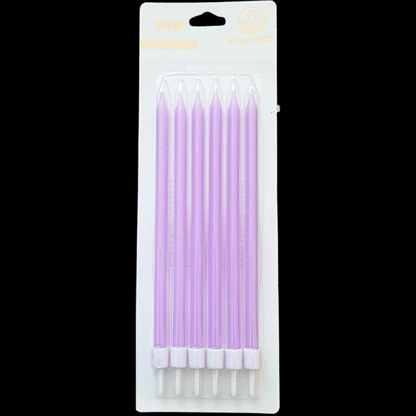 Mor Makaron Renkli İnce Uzun Pasta Mum 16 cm * 6 Adet ürün görseli 1