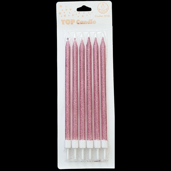 Pembe Simli İnce Uzun Pasta Mum 16 cm * 6 Adet ürün görseli 1