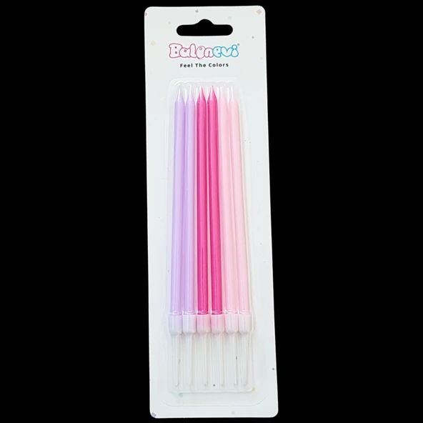 Pembe Düşler İnce Uzun Pasta Mum 13 cm * 6 Adet ürün görseli 1