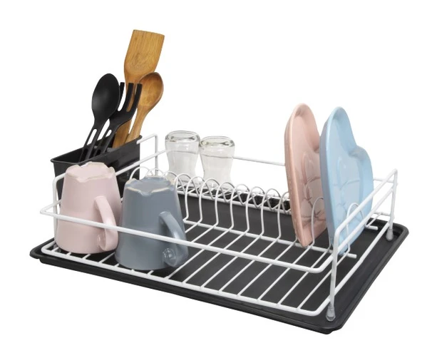 Tek Katlı Beyaz Bulaşıklık – Dayanıklı Paslanmaz Termoplastik Kaplama Bulaşık Sepeti, Tepsili, Tabak ve Kaşık Kurutmalık - TB-01 E - Resim 4