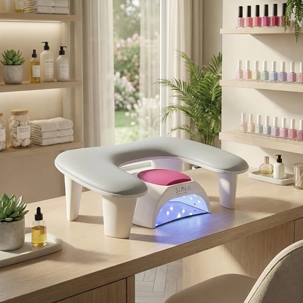 Oval U Tipi Ergonomik Manikür Sehpası Gri Manikür Kol Desteği U1G ürün görseli 1