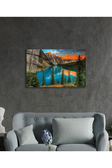 Dağ Yansıma Manzara Cam Tablo 4mm Dayanıklı Temperli Cam Mountain Reflection Landscape Glass Table - Resim 6