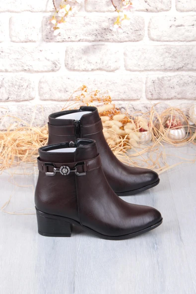 Fort 1094 Rahat Esnek Toka Detaylı Sıcak Astar 4 Cm yüksek Topuk Kadın Bot - Resim 5