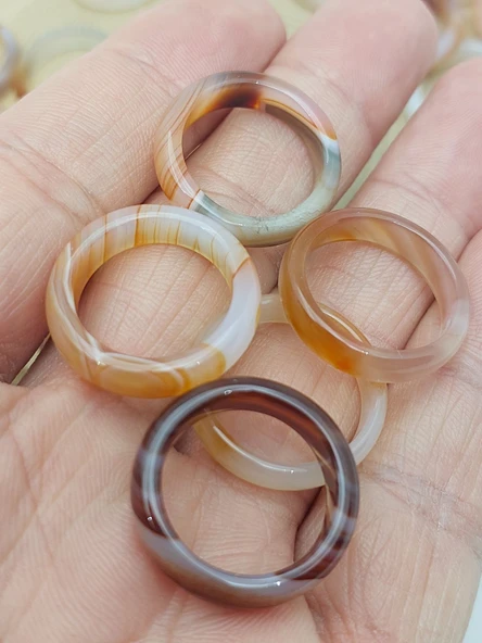 Akik Taşı Yüzük – Sisli Kahve Beyaz Alacalı –  6mm Kalınlık  (59940) - Resim 2