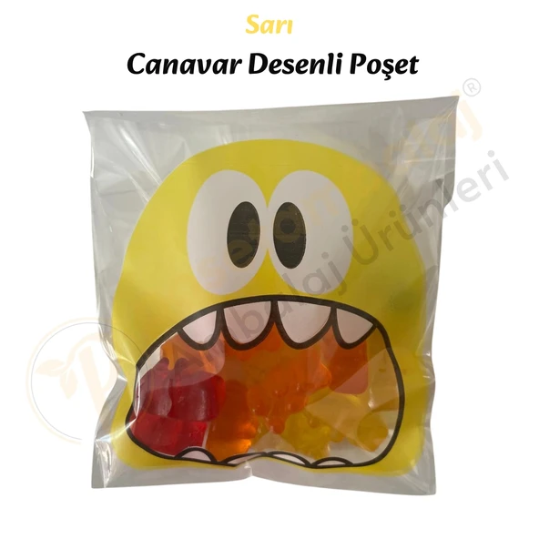 50 Adet Sarı Canavar Desenli Cake Pop & Kurabiye Poşeti-10x15 cm - Resim 3