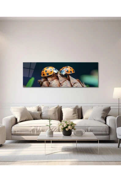 Uğurböcekleri Panoramik Cam Tablo Hediyelik Büyük Tablo Ev Ofis Dekoru - Resim 2