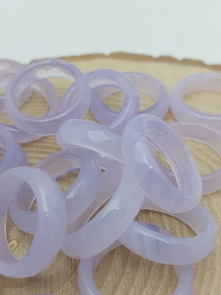 Akik Taşı Yüzük – Sisli Açık Mor Alacalı – Faset Kesim – 6mm Kalınlık  (59918) - Resim 2