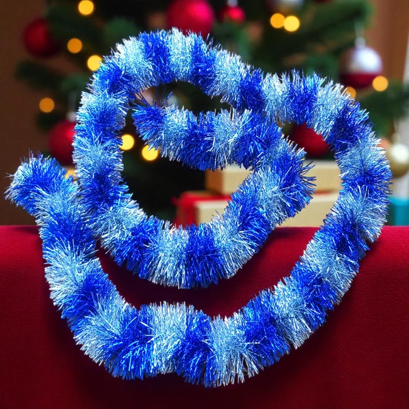 2 METRE METALİK MAVİ GÜMÜŞ YILBAŞI BOYUN SİMİ MAVİ GÜMÜŞ YUMUŞAK BOYUN GARLANDI MAVİ SÜSLEME SİMİ ürün görseli