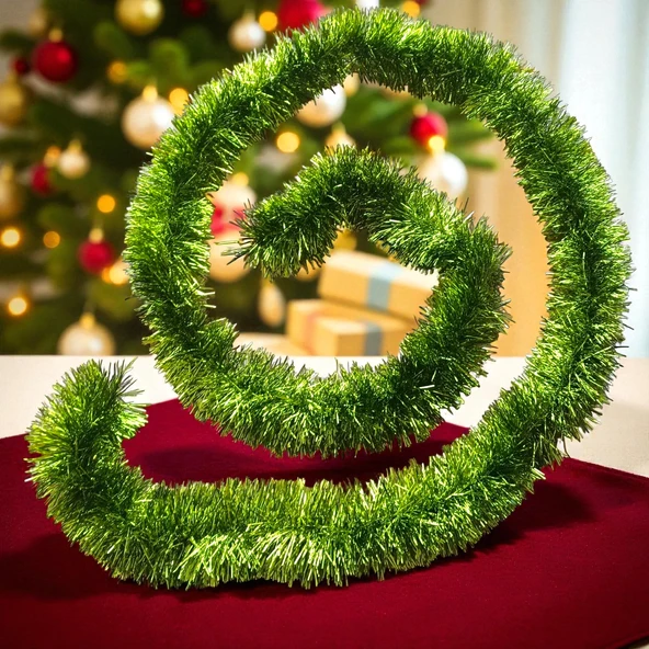 2 METRE METALİK FISTIK YEŞİLİ YILBAŞI BOYUN SİMİ FISTIK YEŞİLİ YUMUŞAK BOYUN GARLANDI SÜSLEME SİMİ ürün görseli