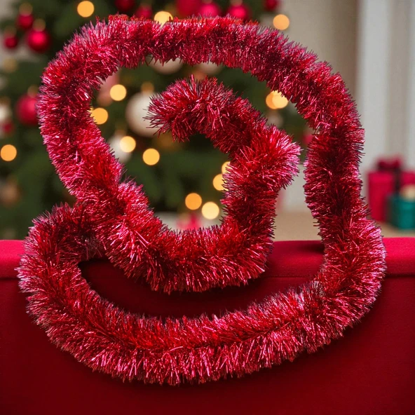 2 METRE METALİK KIRMIZI YILBAŞI BOYUN SİMİ KIRMIZI YUMUŞAK BOYUN GARLANDI DEKOR KIRMIZI SÜSLEME SİMİ ürün görseli