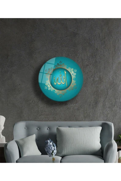 Allah Lafzı Esmaül Hüsna Dini İslami Duvar Dekoru Yuvarlak Cam Tablo 4mm Dayanıklı Temperli Cam - Resim 2