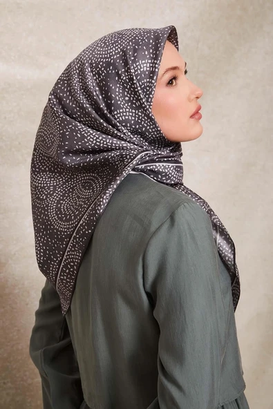 Noktalı Daireler Baskı Twill İpek Eşarp-0933 - Resim 6