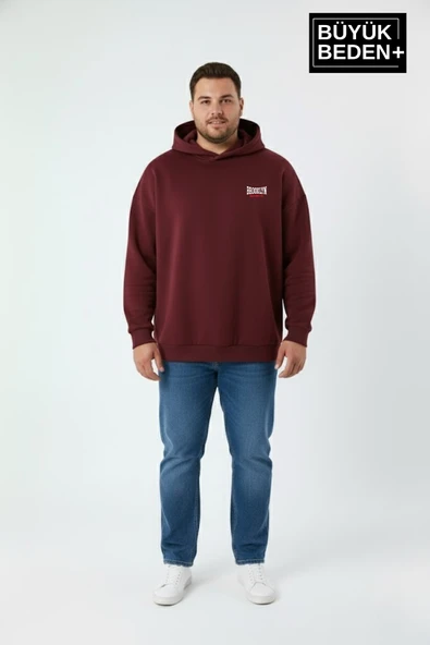Erkek Büyük Beden Brooklyn 1970 Baskılı Kapüşonlu Sweatshirt SPR26BSW964 - Resim 2
