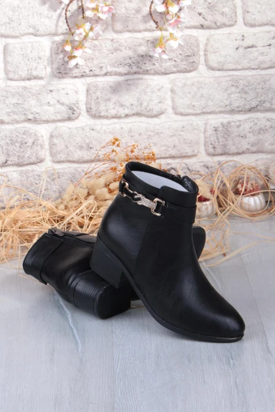 Fort 1092 Rahat Esnek Toka Detaylı Sıcak Astar 4 Cm yüksek Topuk Kadın Bot - Resim 8