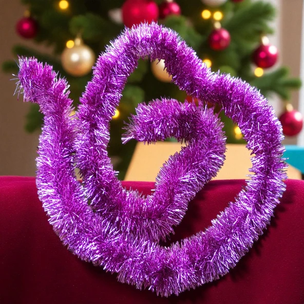 2 METRE METALİK PEMBE YILBAŞI BOYUN SİMİ PEMBE YUMUŞAK BOYUN GARLANDI DEKOR PEMBE SÜSLEME SİMİ ürün görseli