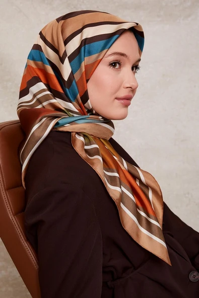 Kare Desenli Twill İpek Eşarp-0920 - Resim 2