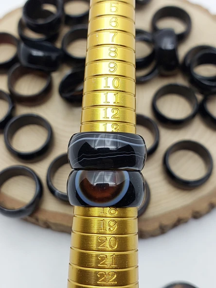 Akik Taşı Kalın Boy Yüzük – Siyah Alacalı –  9*3mm Kalınlık  (59964) - Resim 3