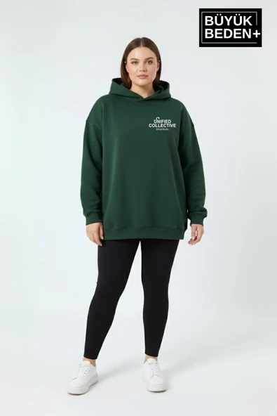 Kadın Büyük Beden Rahat Kalıp Hoodie -Unified Baskılı Kapüşonlu Sweatshirt SPR26BSWK968 - Resim 9