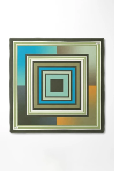 Kare Desenli Twill İpek Eşarp-0920 - Resim 8