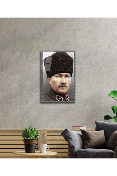 Atatürk Cam Tablo 4mm Dayanıklı Temperli Cam, Atatürk Glass Wall Art - Resim 2