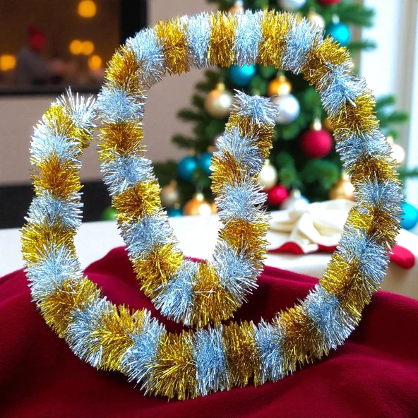 2 METRE METALİK GÜMÜŞ ALTIN YILBAŞI BOYUN SİMİ GÜMÜŞ ALTIN YUMUŞAK BOYUN GARLANDI SÜSLEME SİMİ ürün görseli