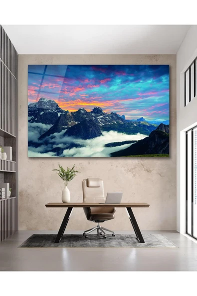 Manzara Dağ Cam Tablo Modern Ev Ofis Salon Hediyelik Büyük Tablo Duvar Dekoru - Resim 4
