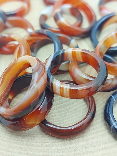 Akik Taşı Yüzük – Kahve Siyah Beyaz Alacalı – Faset Kesim – 6mm Kalınlık  (59920) - Resim 2