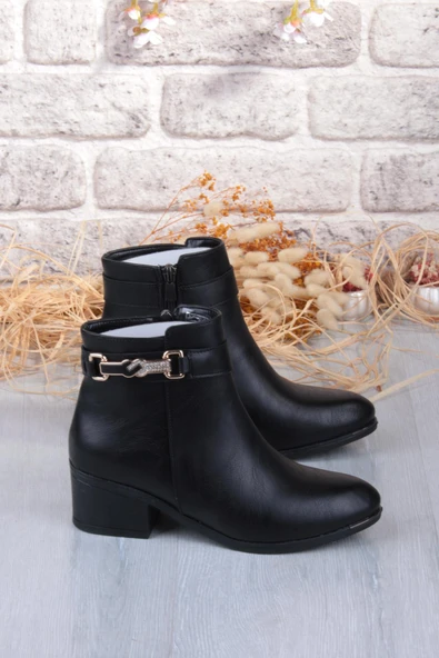 Fort 1092 Rahat Esnek Toka Detaylı Sıcak Astar 4 Cm yüksek Topuk Kadın Bot - Resim 5