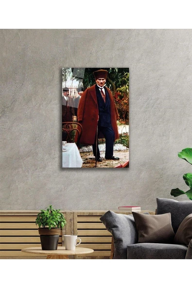 Atatürk Cam Tablo 4mm Dayanıklı Temperli Cam, Atatürk Glass Wall Art - Resim 2