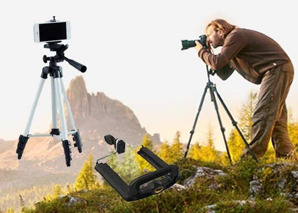 Tripod : Telefon ve Kamera Tutucu Ayak + Telefon Tutucu - 105Cm ürün görseli 1