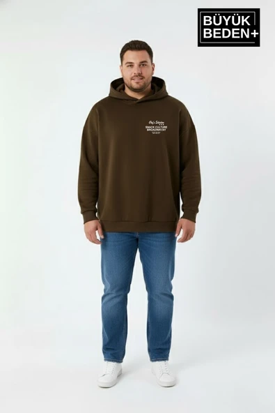Erkek Büyük Beden Chef Baskılı Kapüşonlu Rahat Kalıp Sweatshirt SPR26BSW966 - Resim 6