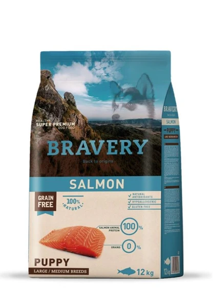 Bravery Puppy Medium/Large Somonlu Tahılsız Yavru Köpek Maması 12Kg ürün görseli 1