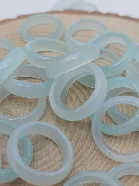 Akik Taşı Yüzük – Sisli Açık Yeşil Alacalı –  6mm Kalınlık  (59942) - Resim 2