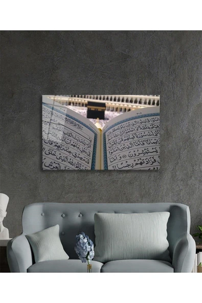 Kuran ve Kabe Dini İslami Duvar Dekoru Kaligrafi Cam Tablo 4mm Dayanıklı Temperli Cam - Resim 2