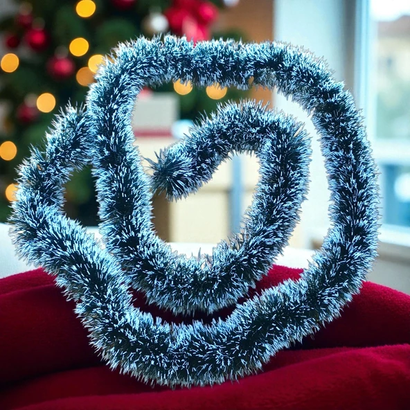 2 METRE MAT YEŞİL BEYAZ KARLI YILBAŞI BOYUN SİMİ YEŞİL BEYAZ KARLI YUMUŞAK BOYUN GARLANDI DEKOR SİMİ ürün görseli