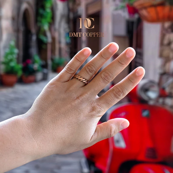 DMT COPPER HOME El Yapımı Örgülü Bakır Yüzük, Antik Rustik Tasarım, Ayarlanabilir, Kırmızı Hediye Kutusu ile, Gaziantep El Sanatları - Resim 4