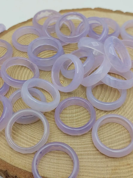 Akik Taşı Yüzük – Sisli Açık Mor Alacalı – Faset Kesim – 6mm Kalınlık  (59918) ürün görseli