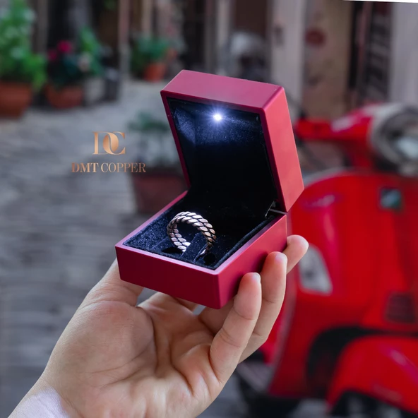 DMT COPPER HOME El Yapımı Antik Bakır Örgülü Yüzük, Ayarlanabilir, Rustik Tasarım, Gaziantep El İşçiliği, Lüks Hediye Kutusu ile - Resim 4