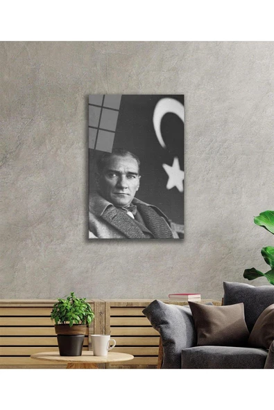 Atatürk Cam Tablo 4mm Dayanıklı Temperli Cam, Atatürk Glass Wall Art - Resim 2